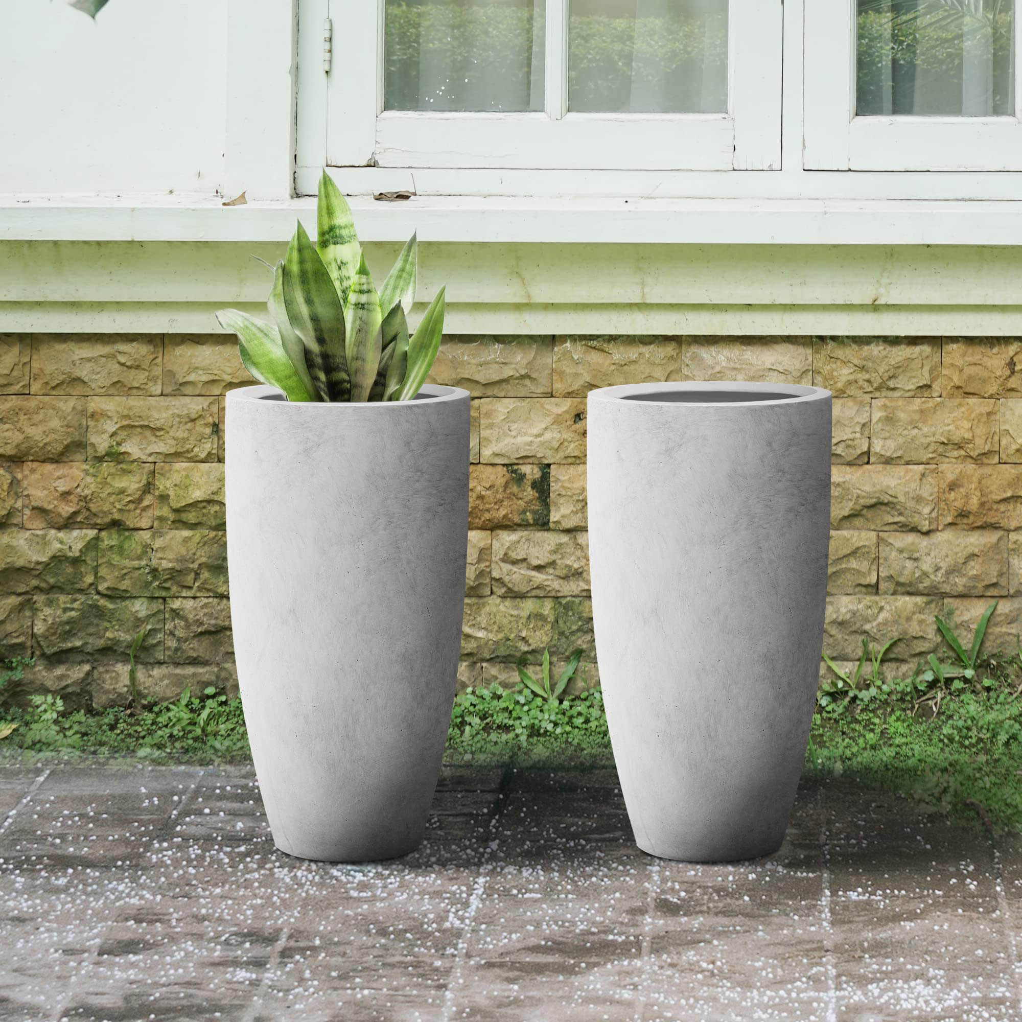 tall fiberglass concrete planter set